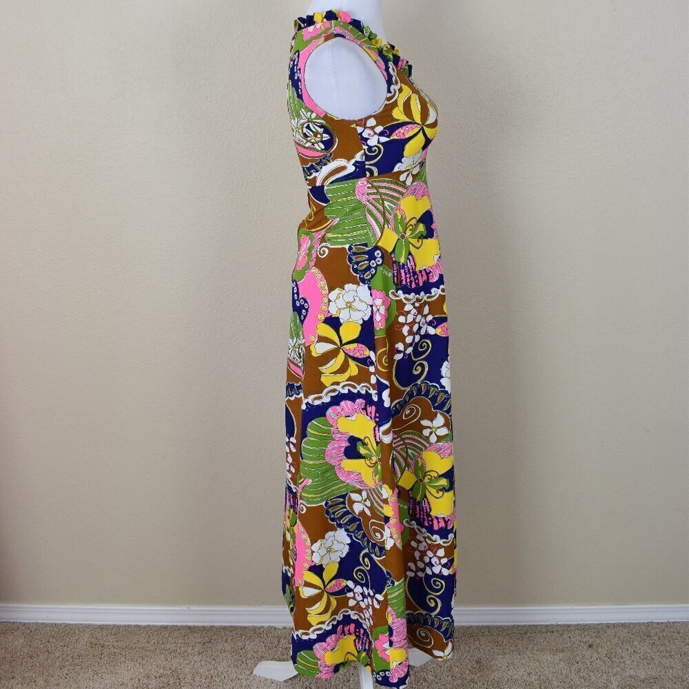 Vintage 60s Mod Floral Midi Dress - 0/2 - Picture 7 of 10